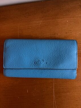 Coach Pebbled Leather Wallet in Sky Blue
